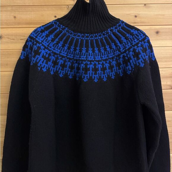 Tory Sport Size Large Wool Black Blue Fair Isle Pullover Turtleneck Sweater - Picture 10 of 12